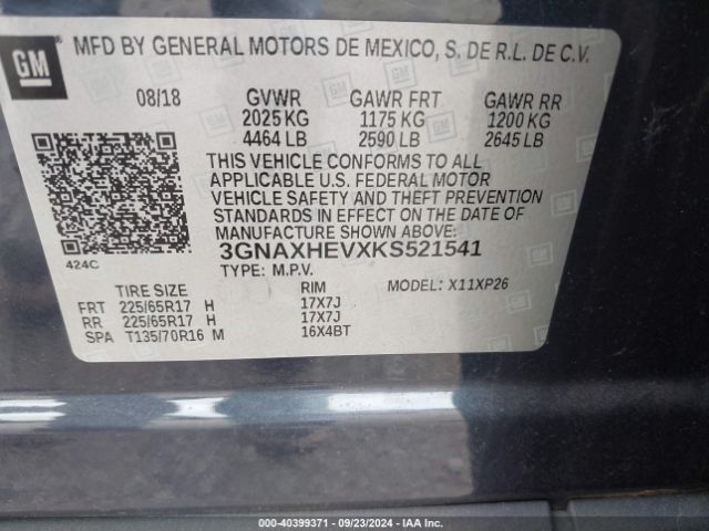 3GNAXHEVXKS521541 Chevrolet EQUINOX LS