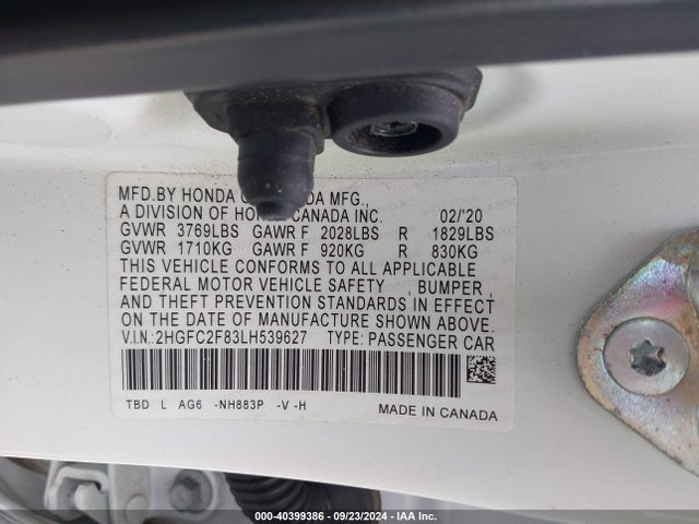 Honda Civic Sport 2020 2HGFC2F83LH539627 Image 9