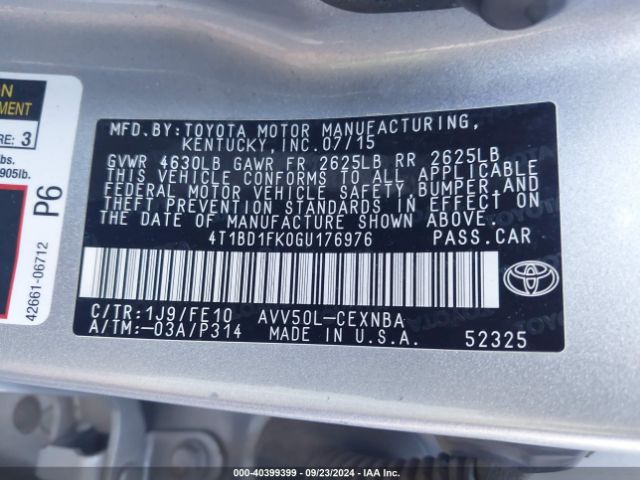 4T1BD1FK0GU176976 Toyota Camry Hybrid Le