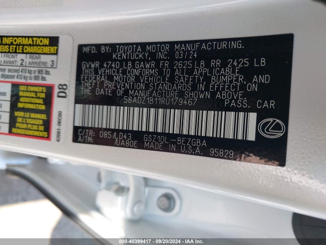 58ADZ1B11RU179467 Lexus ES 350