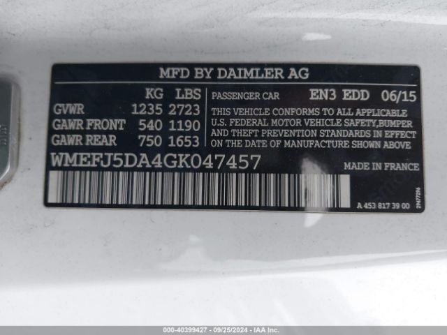 WMEFJ5DA4GK047457 Smart Fortwo Passion/prime/proxy/pure