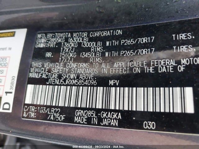Toyota 4runner Sr5 Premium 2021 JTENU5JRXM5854096 Image 9