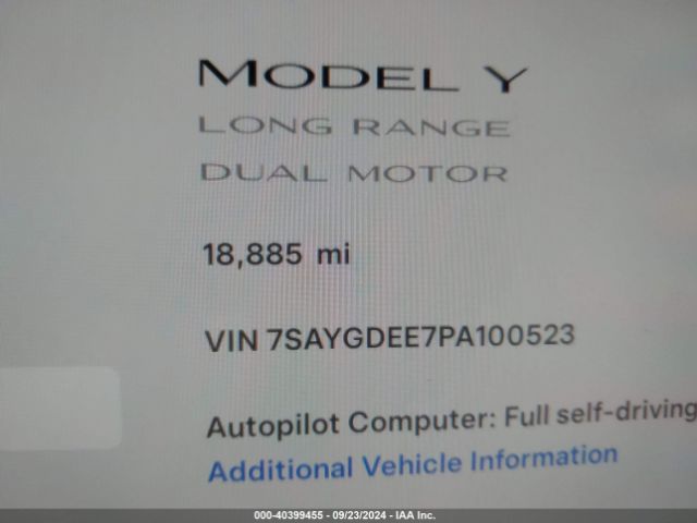 7SAYGDEE7PA100523 Tesla Model Y Awd/long Range Dual Motor All-wheel Drive