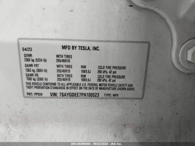 7SAYGDEE7PA100523 Tesla Model Y Awd/long Range Dual Motor All-wheel Drive