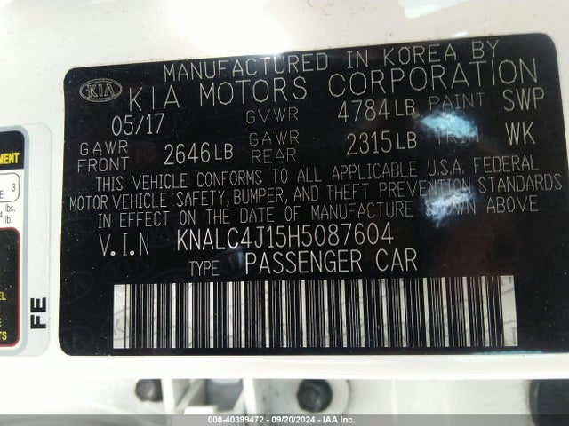KNALC4J15H5087604 KIA Cadenza Limited