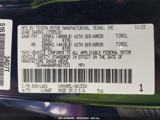 Toyota Sequoia Platinum 2024 7SVAAABA0RX027531 Image 9