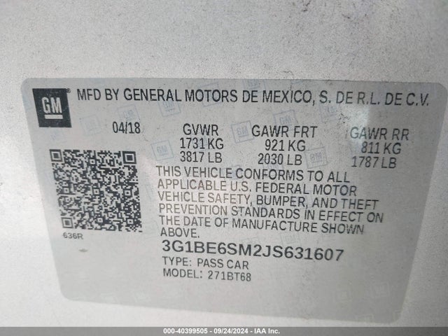 Chevrolet Cruze Lt Auto 2018 3G1BE6SM2JS631607 Image 9