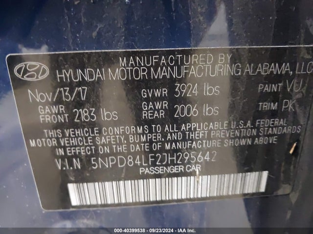 Hyundai Elantra Value Edition 2018 5NPD84LF2JH295642 Image 9
