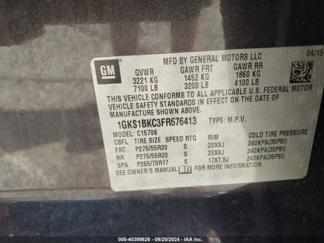 1GKS1BKC3FR676413 GMC YUKON SLT
