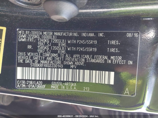5TDDKRFHXGS330149 Toyota Highlander Limited V6
