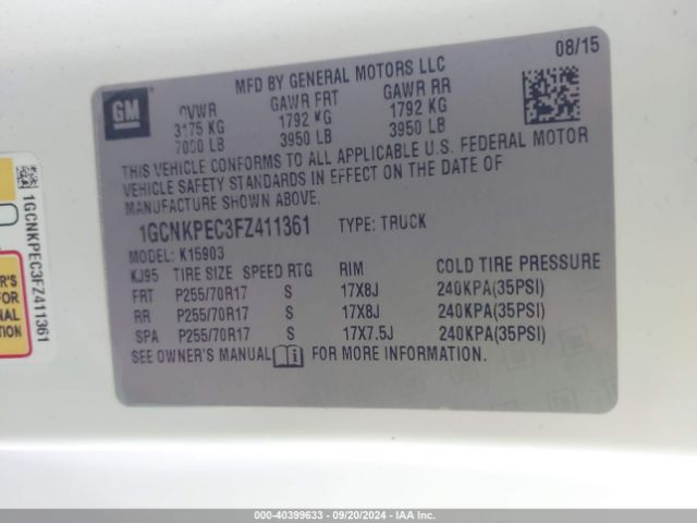 1GCNKPEC3FZ411361 Chevrolet Silverado 1500 Wt