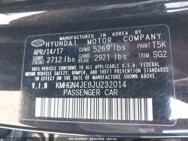KMHGN4JE8JU232014 Genesis G80 3.8