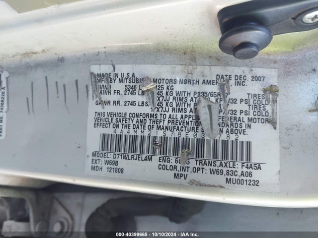 2008 MITSUBISHI ENDEAVOR 4A4MM21S78E037782 Photo 8