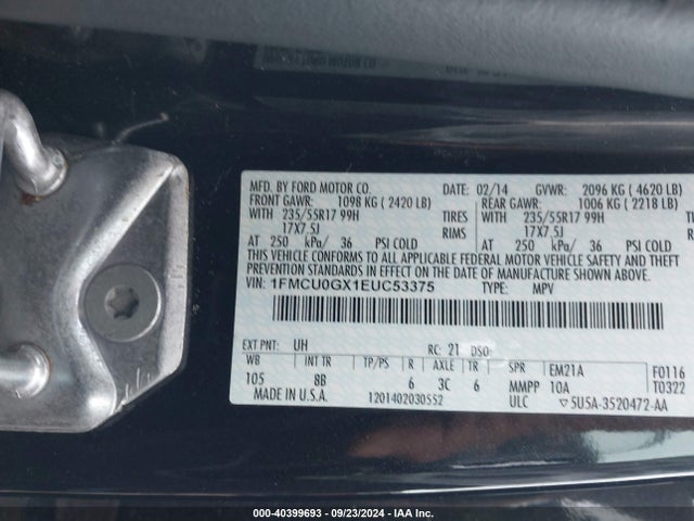 Ford ESCAPE SE 2014 1FMCU0GX1EUC53375 Image 9