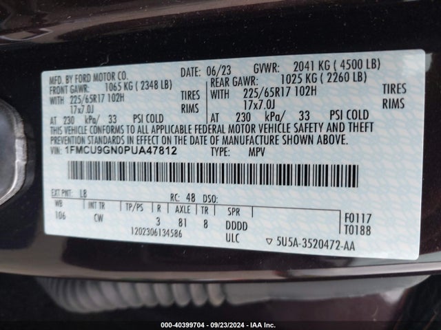Ford Escape Active 2023 1FMCU9GN0PUA47812 Image 9