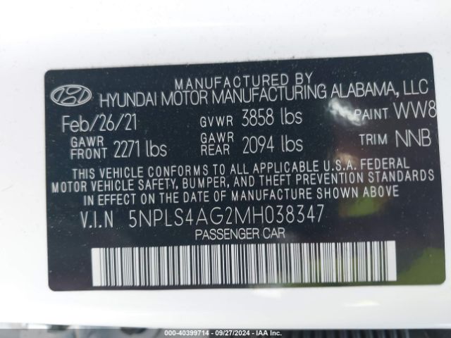 5NPLS4AG2MH038347 Hyundai ELANTRA SEL