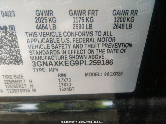 3GNAXKEG9PL259186 Chevrolet Equinox Fwd Lt