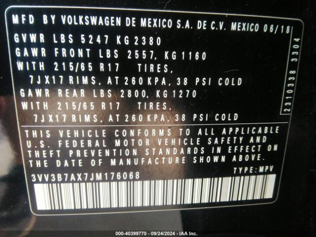 3VV3B7AX7JM176068 Volkswagen Tiguan 2.0t Se/2.0t Sel