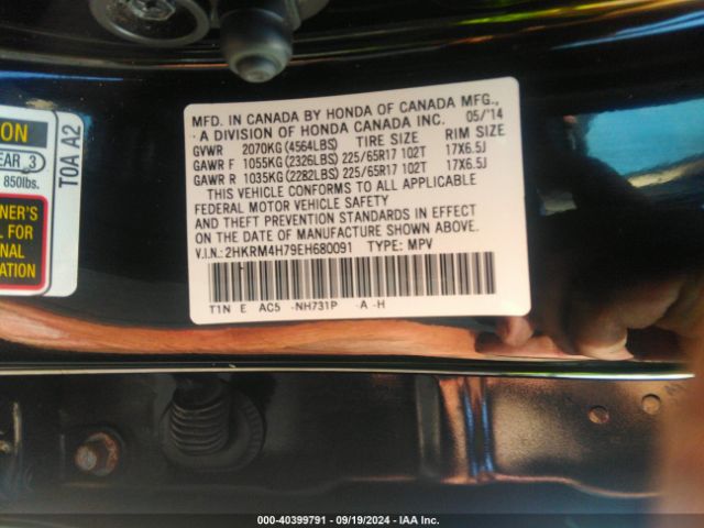 2HKRM4H79EH680091 Honda Cr-v Ex-l