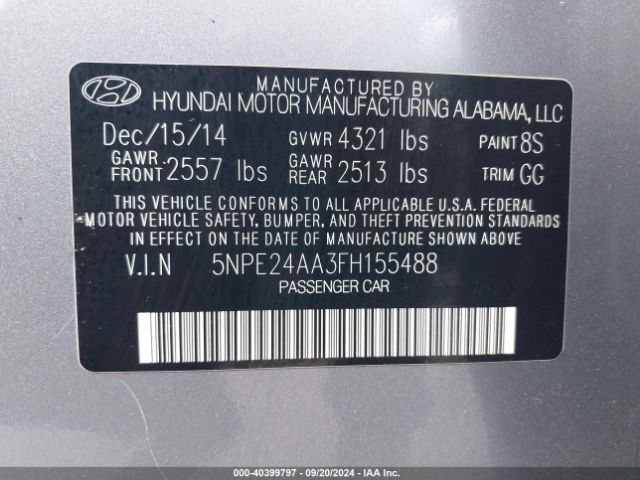 5NPE24AA3FH155488 Hyundai SONATA ECO