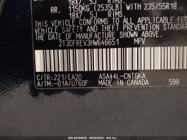 2T3DFREV3HW646651 Toyota Rav4 Limited