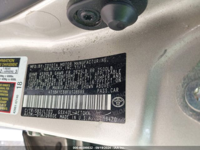4T1BK1EB8FU138689 Toyota Avalon Xle Touring
