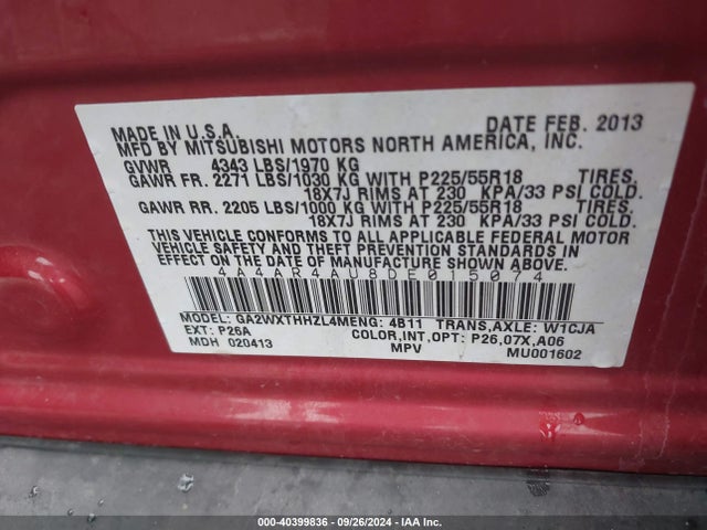 2013 MITSUBISHI OUTLANDER SPORT 4A4AR4AU8DE015074 Photo 8