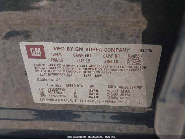 KL4CJASB5GB671994 Buick Encore
