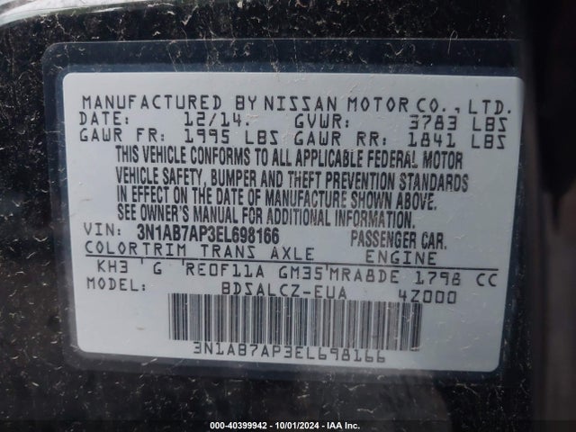 Nissan SENTRA S 2014 3N1AB7AP3EL698166 Image 9