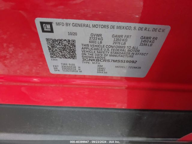 3GNKBCRS7MS519092 Chevrolet Blazer Fwd 2lt