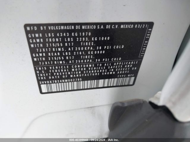 3VVDX7B24NM002795 Volkswagen Taos 1.5t S