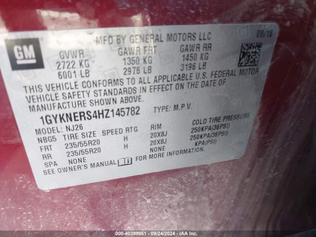 1GYKNERS4HZ145782 Cadillac Xt5 Premium Luxury