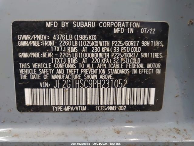 JF2GTHSC9PH231052 Subaru Crosstrek Sport