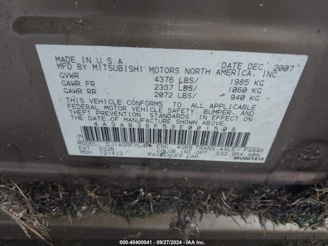 2009 MITSUBISHI GALANT 4A3AB36F59E001508 Photo 8