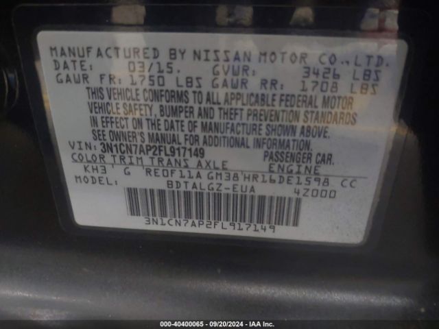 3N1CN7AP2FL917149 Nissan Versa 1.6 Sl