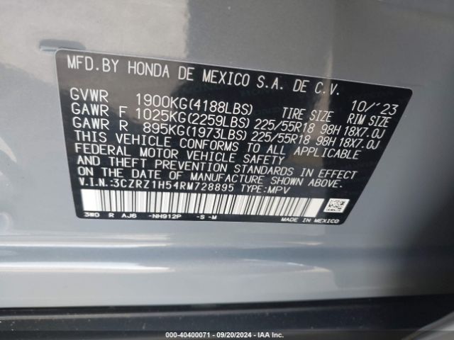 3CZRZ1H54RM728895 Honda Hr-v 2wd Sport/2wd Sport W/o Bsi
