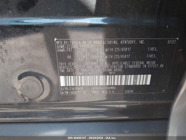 4T3RWRFV1NU072731 Toyota Rav4 Hybrid Xle
