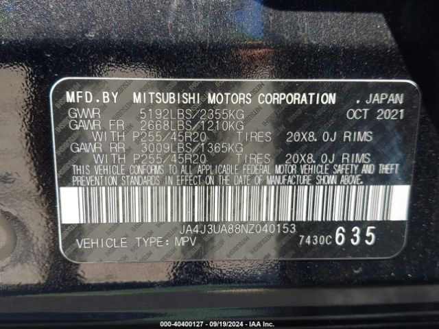 JA4J3UA88NZ040153 Mitsubishi Outlander Black Edition 2wd/se 2.5 2wd/se Launch Edition 2wd