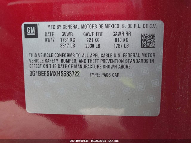Chevrolet Cruze Lt Auto 2017 3G1BE6SMXHS583722 Image 9