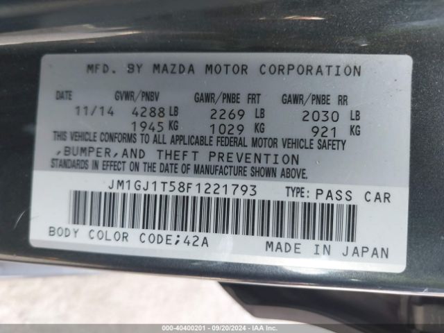 JM1GJ1T58F1221793 Mazda Mazda6 I Touring