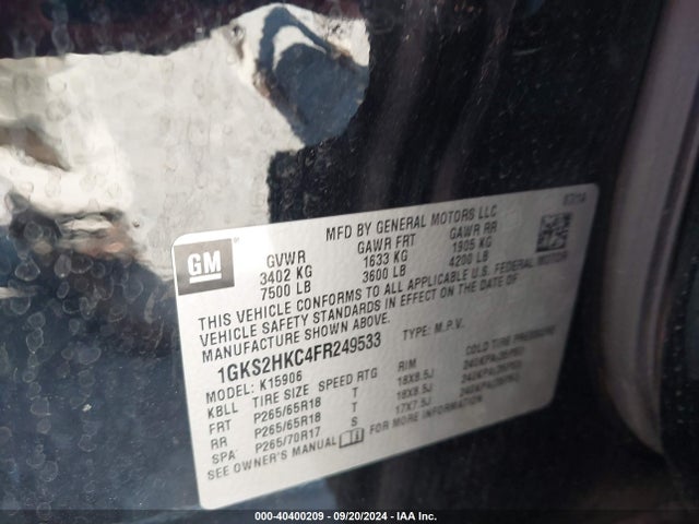 1GKS2HKC4FR249533 GMC Yukon Xl 1500 Slt