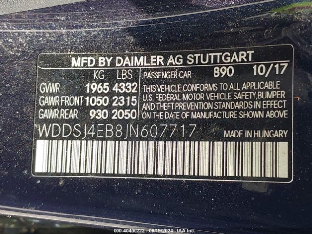 WDDSJ4EB8JN607717 Mercedes-Benz CLA 250