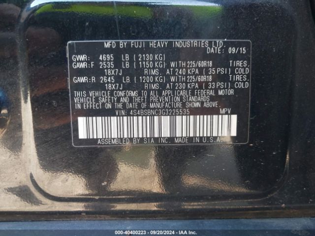 4S4BSBNC3G3225535 Subaru Outback 2.5i Limited