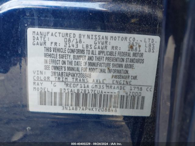 3N1AB7AP4KY208848 Nissan SENTRA S