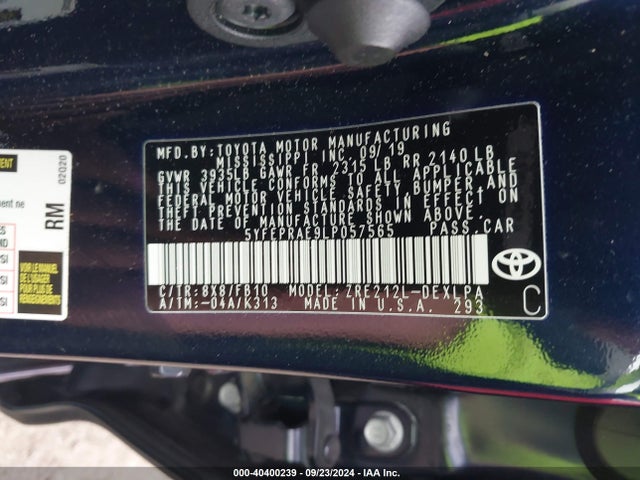 Toyota COROLLA LE 2020 5YFEPRAE9LP057565 Image 9