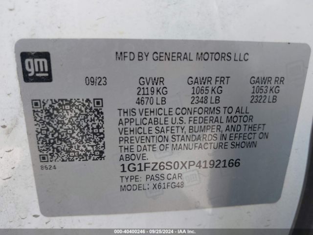 1G1FZ6S0XP4192166 Chevrolet Bolt Euv Fwd Premier