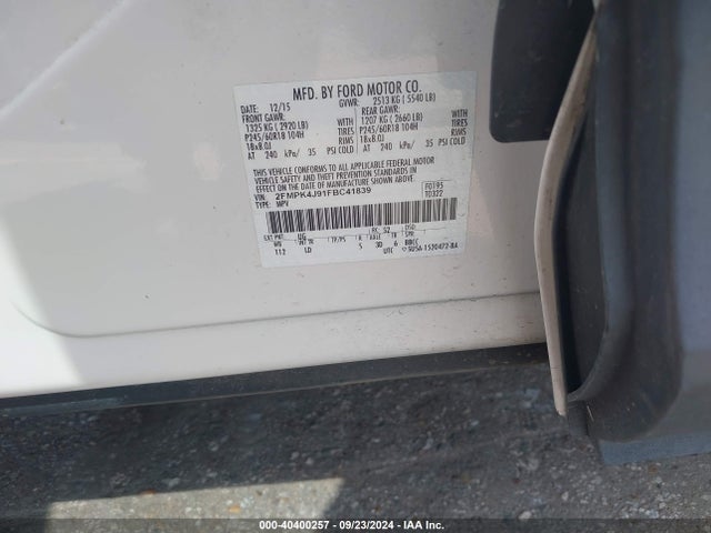 Ford EDGE SEL 2015 2FMPK4J91FBC41839 Image 9