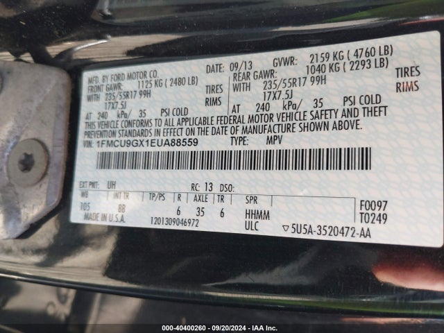 Ford ESCAPE SE 2014 1FMCU9GX1EUA88559 Image 9