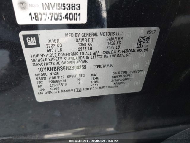 1GYKNBRS9HZ304259 Cadillac XT5 LUXURY