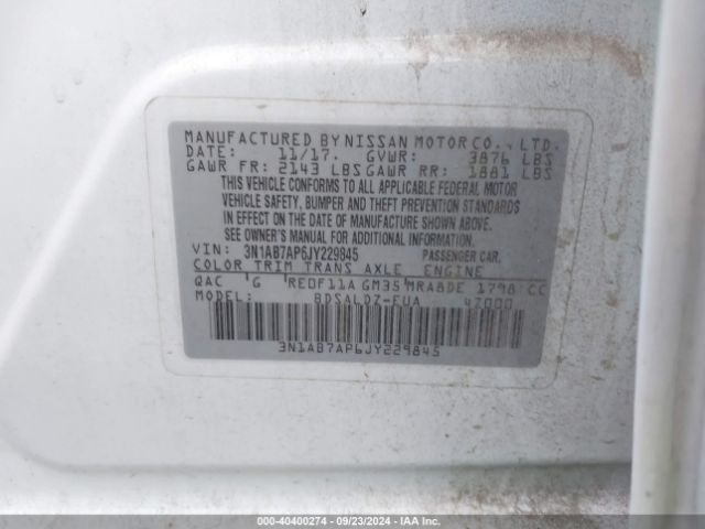 3N1AB7AP6JY229845 Nissan SENTRA SV